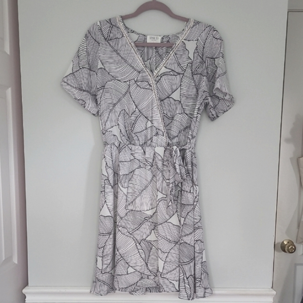 Sienna Sky Black and White Leaf Print Wrap Dress